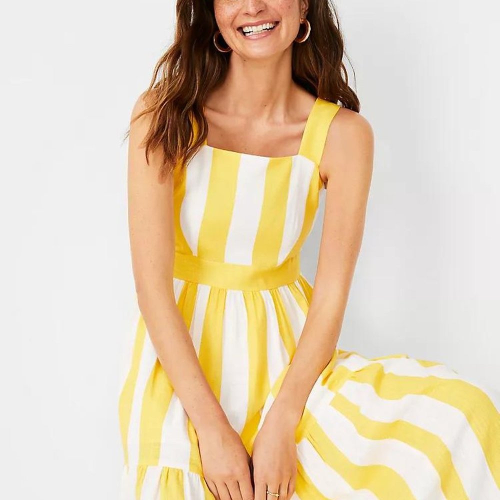 New  Ann Taylor Striped Square Neck Midi Dress - Picture 4 of 4